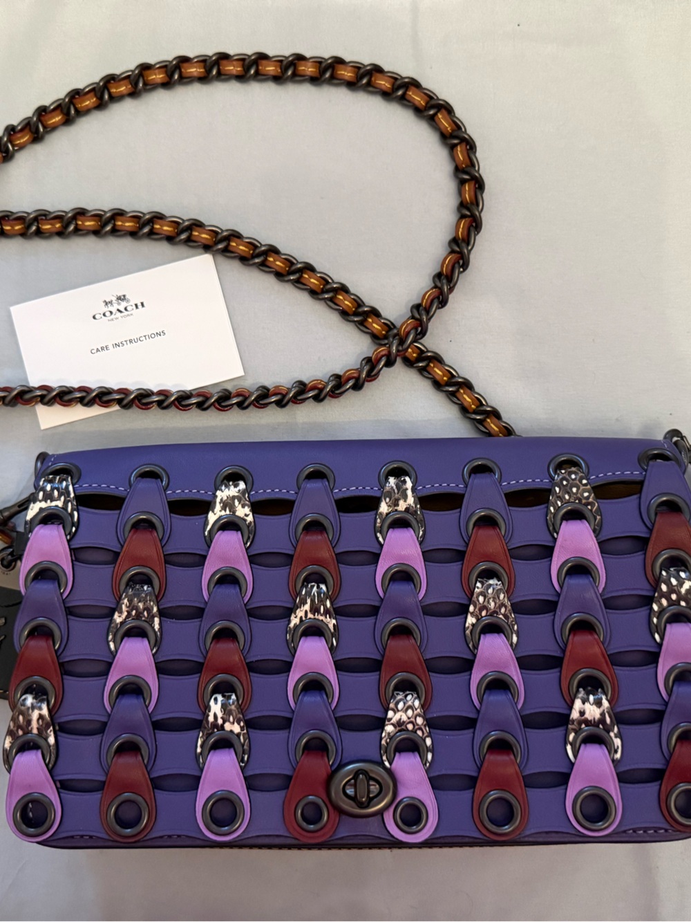 Coach Purple Leather Dinky Crossbody with Mixed Purple and Burgundy Loop Accents